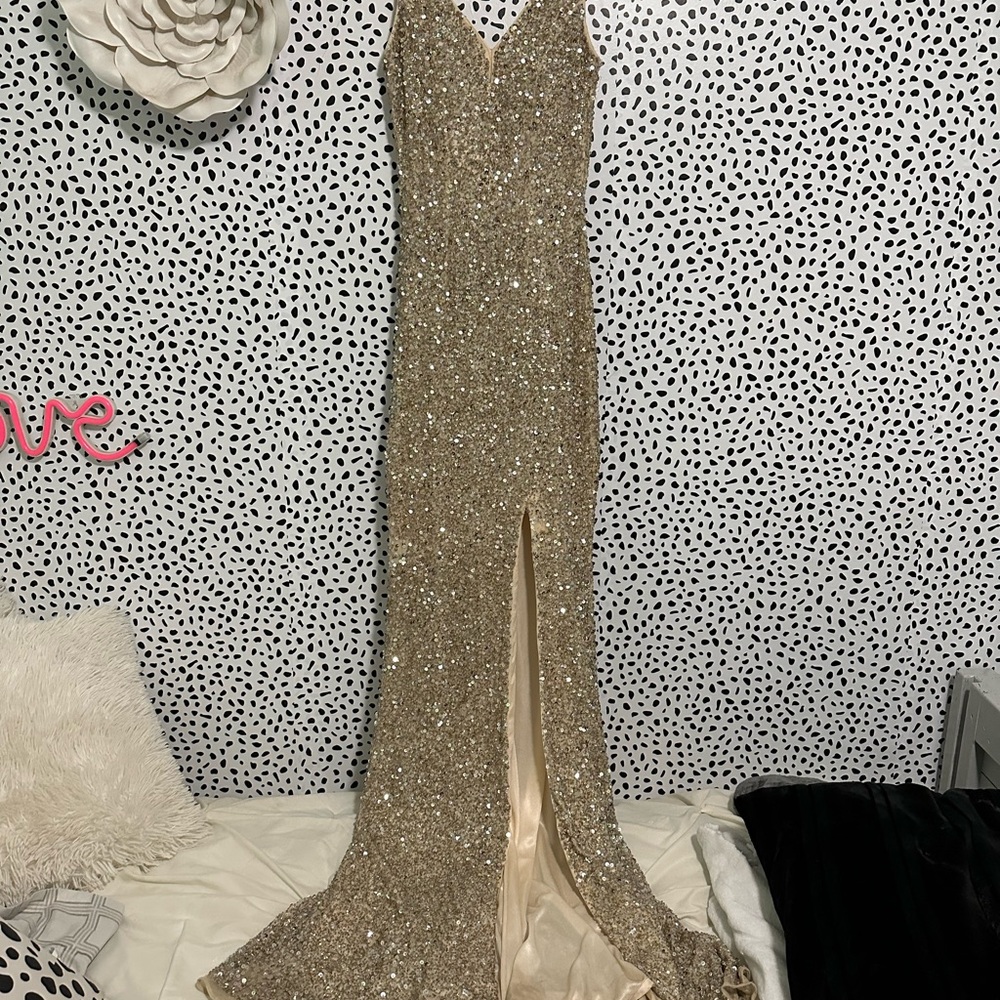 Gold sequin prom dress